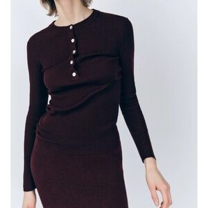 Zara burgundy fine knit midi skirt set